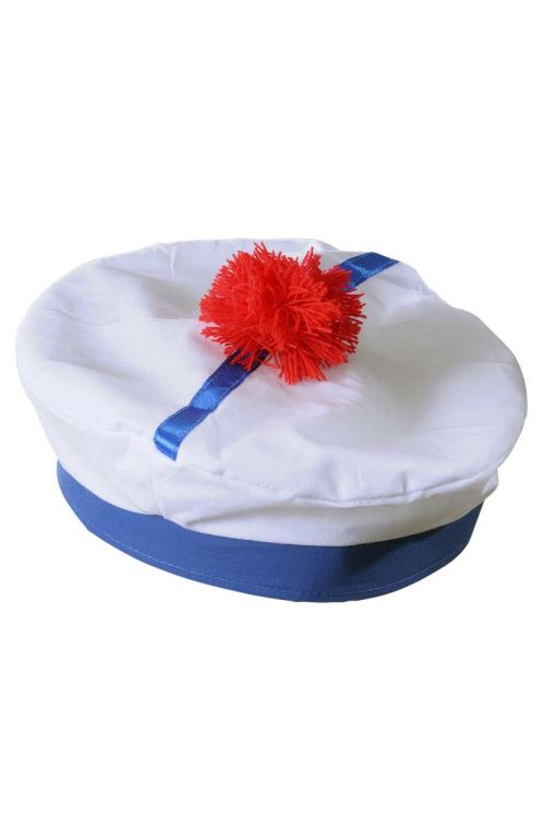 Bachi Blanc Tissu Pompom Rouge - Blanc - Taille Unique