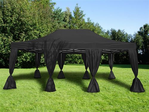 Tente pliante Chapiteau pliable Tonnelle pliante Barnum pliant FleXtents Steel 4x6m Noir, incl. 8 rideaux decoratifs