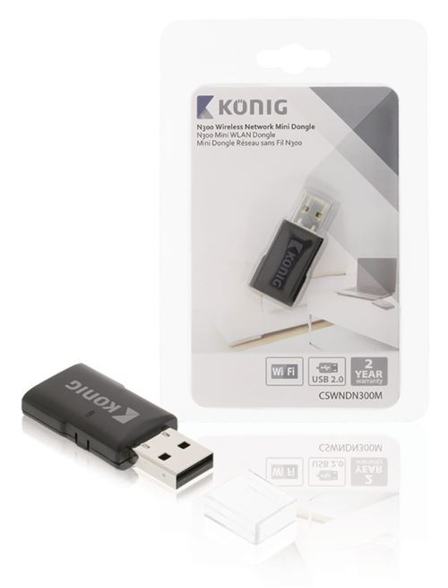 König Cswndn300M Adaptateur Usb Sans Fil N300 2.4 Ghz Wi-Fi Noir