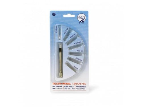 Artesania - TALADRO MANUAL con 7 BROCAS HSS (diam. 0,4-0,5-0,6-0,7-0,8-0,9-1mm)