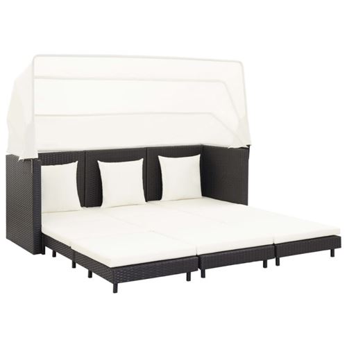 vidaXL Canapé-lit extensible 3 places avec toit Résine tressée Noir