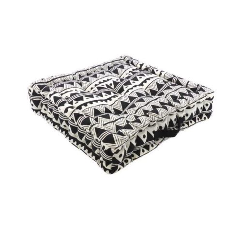 Coussin de sol 100% coton imprimé DJERBA 40x40cm - Noir