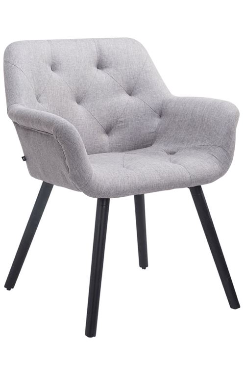 Chaise de Salle à manger avec assise capitonnée Cassidy en Tissu - Chaise avec accoudoirs - Piètement Bois de Chêne Noir - Couleur Gris