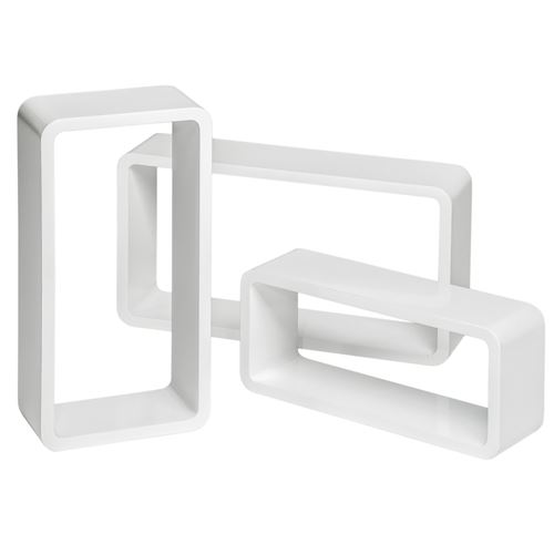 TecTake Lot de 3 étagères murales rectangle LEONIE - blanc