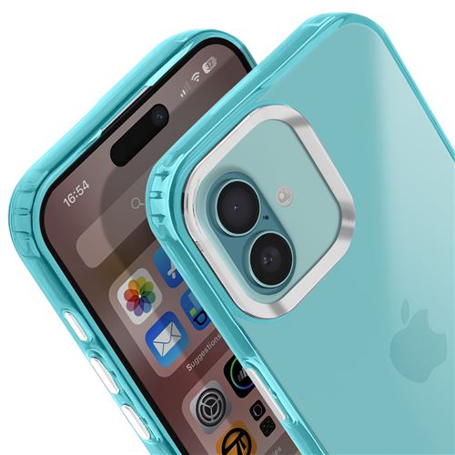 Coque Avizar Souple Pour IPhone 16 - Finition Fumée - Contour Caméra Métallisé - Bleu