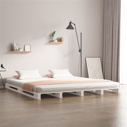 vidaXL Cadre de lit Blanc 180x200 cm Bois de pin massif Super King