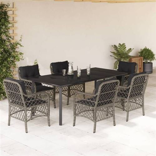 Non Communiqué Gris Vidaxl Ensemble À Manger De Jardin Avec Coussins 7 Pcs, Table Et Chaises De Patio, Meubles D'extérieur Terrasse, Moderne, 3212136