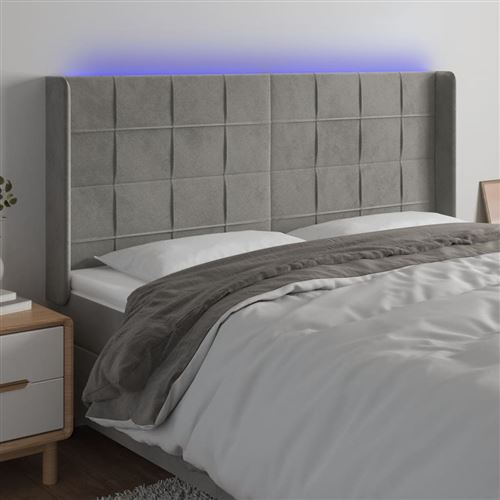 vidaXL Tête de lit à LED Gris clair 203x16x118/128 cm Velours3124114