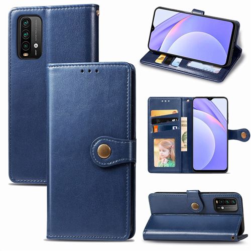 MPFRANCE Housse pour Xiaomi Redmi Note 9 Bleu [Porte Carte, etui portefeuille, boucle]