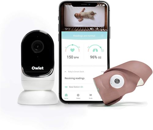 Babyphone Owlet Monitor Duo Smart Sock 3 Rose poudré et Caméra HD