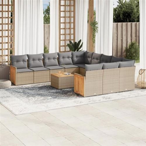 Non Communiqué Beige Salon De Jardin Modulable Vidaxl 11 Personnes 12 Pieces 62 X 55 X 69 Cm Resine Tressee