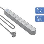 Parafoudre 5 prises 800j avec USB A+C 1,5m 100% Plastique recyclé Grise et Blanche - Garanti à vie Force Power Lite