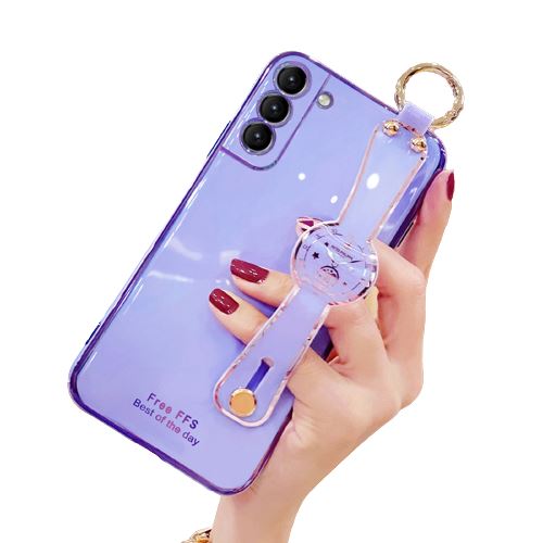 Coque Pour Samsung Galaxy S22 Frusde Galvanoplastie Etui avec Dragonne et Cordon-Violet