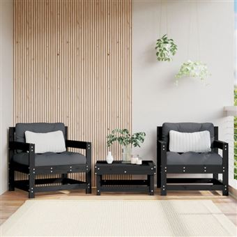 Chaises de jardin lot de 2 noir bois massif de pin - 1