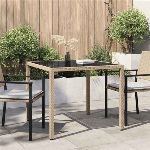 Vidaxl Beige Table De Jardin Résine Tressée Avec Verre - Image 3