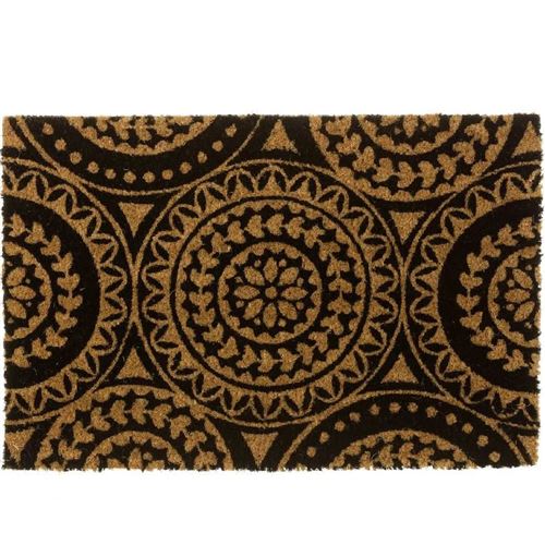 Lola Home Paillasson Mandala Noir en Fibre de Coco Naturelle 40x60 cm