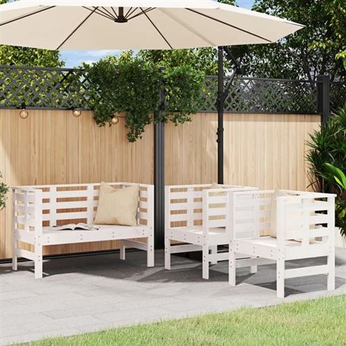 Vidaxl Blanc Salon De Jardin Bois Massif 3 Pieces 4 Personnes - Image 2