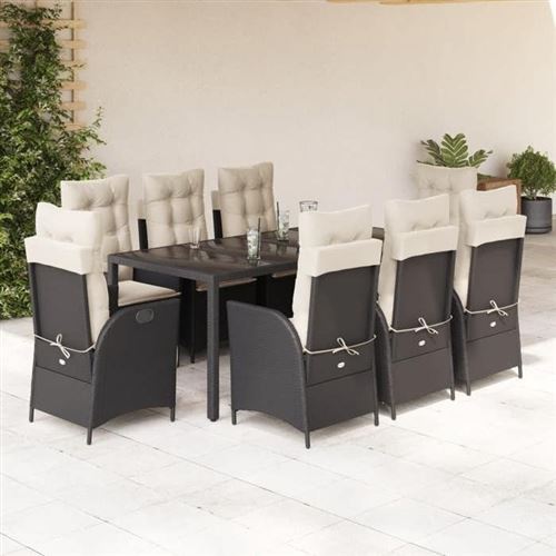 Non Communiqué Noir Vidaxl Ensemble À Manger De Jardin Avec Coussins 9 Pcs, Table Et Chaises Avec Dossier Réglable, Meubles D'extérieur, 3213065