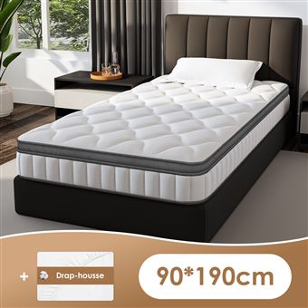Homimaster Matelas ressorts 22 cm, multiples tailles, ergonomique 7 zones, avec housse, mousse mémoire, anti-acariens et antibactérien(90x190x22cm) - 1