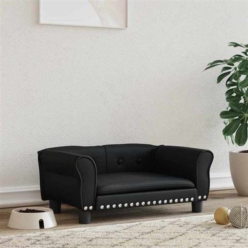 vidaXL Lit pour Chien, Canapé pour Animaux de Compagnie avec Cadre en Bois, Panier pour Chiots Maison Intérieur, Noir 70x45x30 cm Similicuir