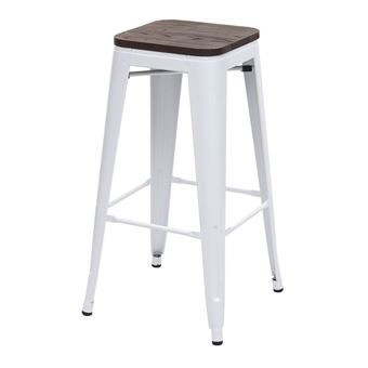 Tabouret de bar MENDLER HWC-A73, avec siège en bois, métal, style industriel blanc - 1
