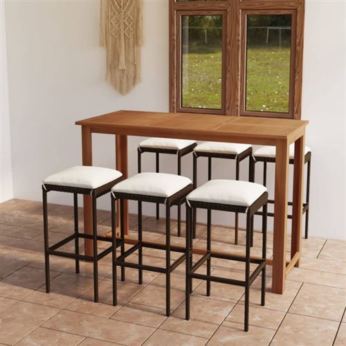 Vidaxl ensemble de bar de jardin avec coussins 7 pcs marron