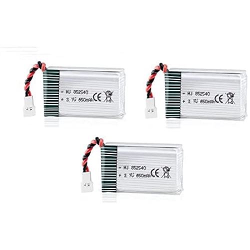 Syma - Lot de 3 batteries rechargeables 850mAh 3.7V Lipo pour drones quadricoptères X5SC X5SW - Dimensions 48.5 x 29.5 x 14.50mm, Argent