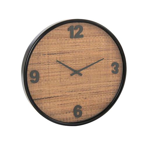 Non Communiqué Marron Horloge 60 Cm En Rotin Et Verre Noir Et