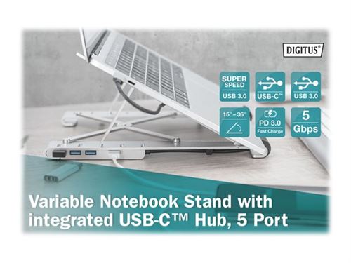 Digitus DA-90424 - Support pour ordinateur portable - USB-C - avec concentrateur USB 5 ports - 10 - 17
