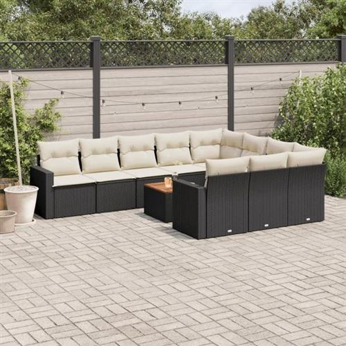 vidaXL Salon de Jardin avec Coussins 11 pcs, Canapés de Terrasse, Ensemble de Meubles de Patio, Mobilier d'Extérieur, Noir 3224299