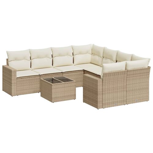 vidaXL Salon de jardin avec coussins 9 pcs beige résine tressée