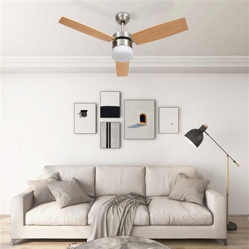 VidaXL Ventilateur de plafond lampe et télécommande 108cm Marron clair