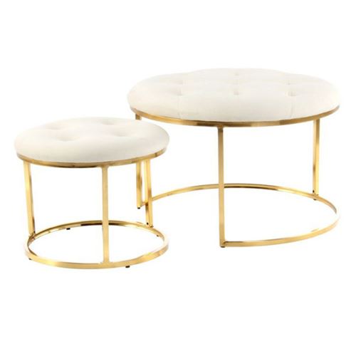 Lot de 2 Tabourets "Becky" 60cm Ivoire & Or