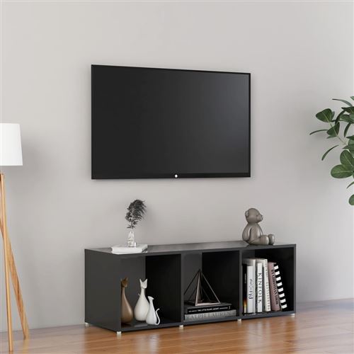vidaXL Meuble TV Gris brillant 107x35x37 cm Aggloméré