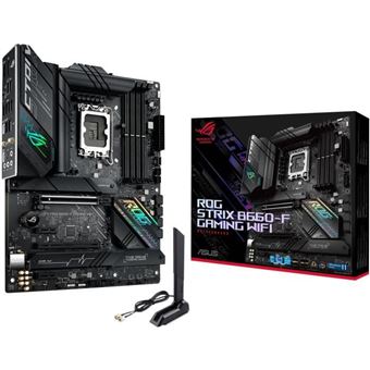 ASUS ROG STRIX B660-F GAMING WIFI - Carte-mère - ATX - Socket LGA1700 - B660 Chipset - USB 3.2 Gen 2, USB 3.2 Gen 1, USB-C Gen1, USB-C Gen 2x2 - 2.5 Gigabit LAN, Wi-Fi 6, Bluetooth - carte graphique embarquée (unité centrale requise) - audio HD (8 cana - 1