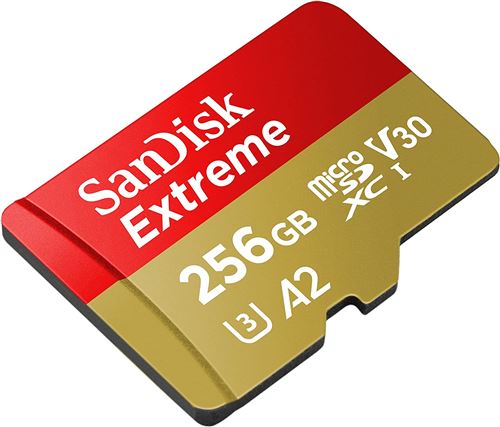 SanDisk Extreme - Carte mémoire flash - 256 Go - A2 / Video Class V30 / UHS-I U3 / Class10 - microSDXC UHS-I