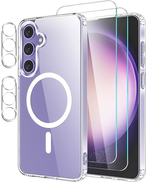 Coque Silicone Transparente Compatible Magsafe + Verres Trempes et Protections Camera Arriere Transparent X2 Pour Samsung Galaxy S24 Plus Little Boutik©