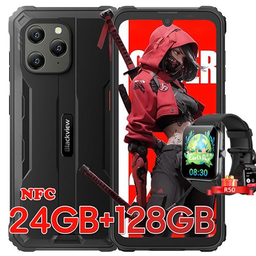 Blackview BV5300 Plus Téléphone Portable Incassable Android 13 6,1 128 Go 6580mAh NFC Noir avec Smartwatch Blackview R50