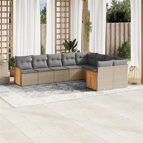 Non Communiqué Beige Vidaxl Salon De Jardin Avec Coussins 9 Pcs, Canapés De Terrasse, Ensemble De Meubles De Patio, Mobilier D'extérieur, 3260386
