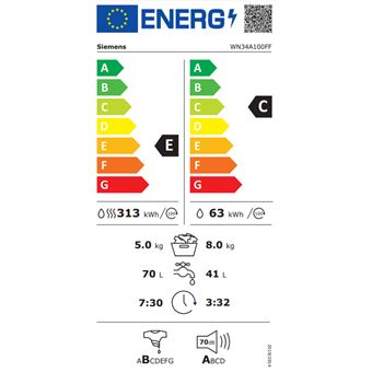 Siemens iQ300 WN34A100FF - Machine à laver séchante - largeur : 59.8 cm - profondeur : 63 cm - hauteur : 84.8 cm - chargement frontal - 63 litres - 8 kg - 1400 tours/min - blanc