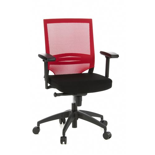 Siège de bureau / Fauteuil de direction PORTO BASE, assise tissu / dossier maille noir / rouge