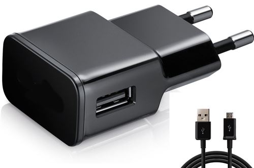 Chargeur secteur/USB + Câble USB/Micro-USB pour Samsung S6 / S6Edge / S7 / S7Edge Noir