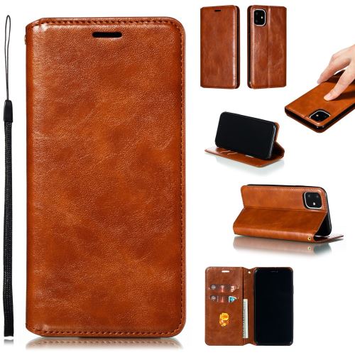 Etui en PU cheval fou fort magnétique marron pour votre Apple iPhone XR 6.1 pouces (2019)