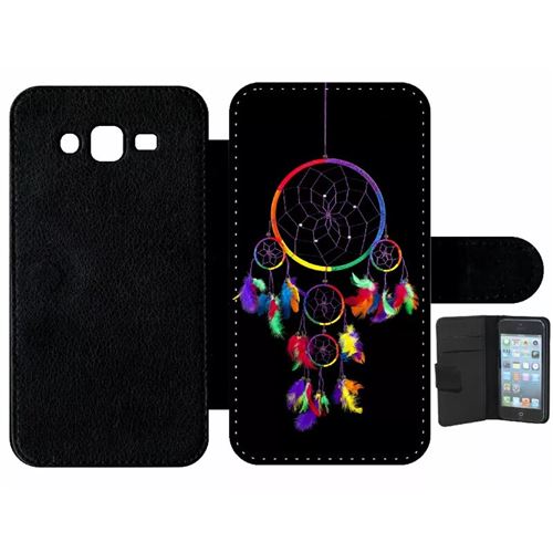 Etui À Rabat Samsung Galaxy J7 Attrape Rve Arc En Ciel Fond Noir