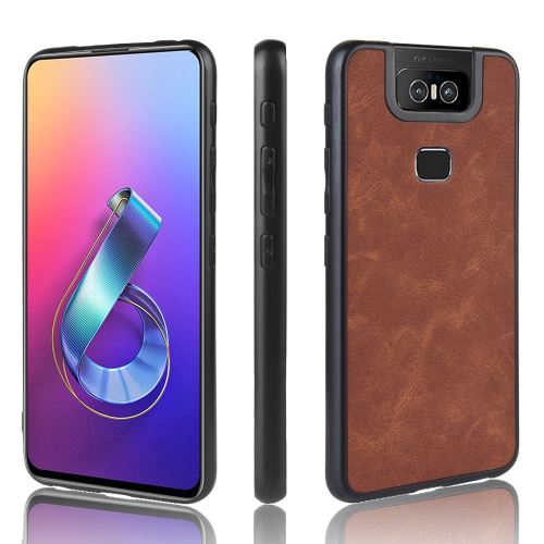 Coque en TPU + PU marron pour votre Asus Zenfone 6 ZS630KL