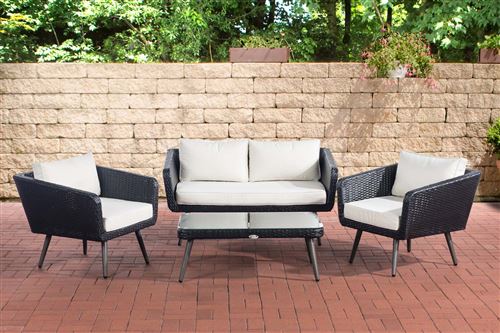 Salon de Jardin Skara Noir en polyrotin plat , Blanc crème/40 cm (Dunkelgrau)