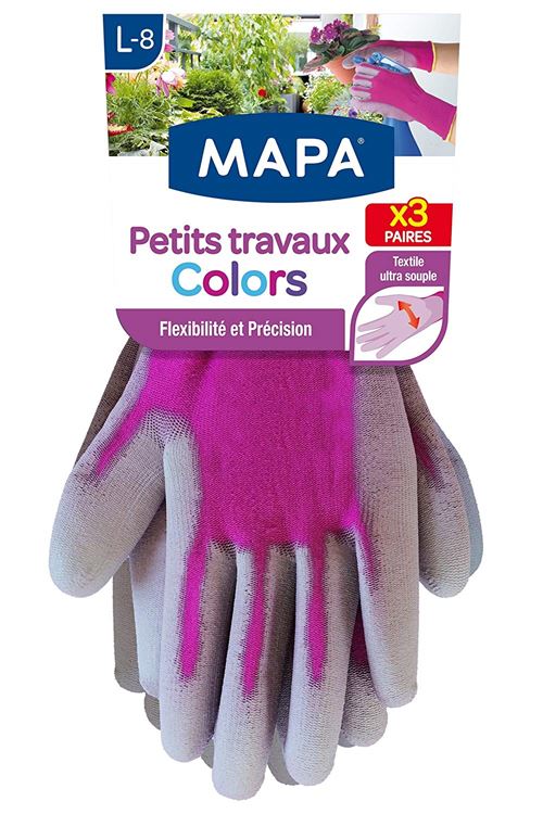 Mapa - 3 paires de Gants de Jardinage Petits Travaux Colors - Taille 8/L