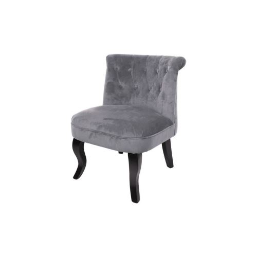 Lizy Fauteuil Crapaud En Bois Pin Massif - Velours Gris - Classique - L 56 X P 63 Cm