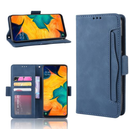 Etui en PU avec plusieurs porte-cartes bleu pour votre Samsung Galaxy A20e