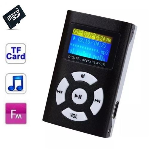 Lecteur MP3 16 Go - à carte mémoire - clip ceinture - Ecran LCD - Radio FM - Noir